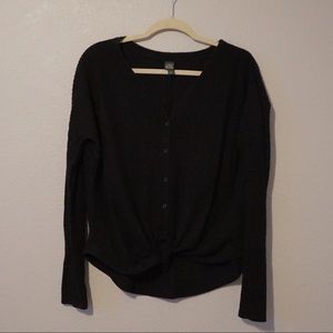 Black thermal button-front shirt